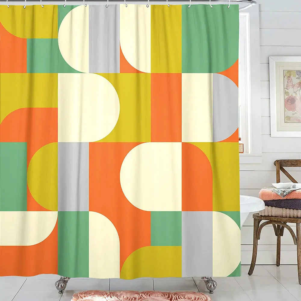 

Modern Abstract Shower Curtain Geometric Lattice Colorful Bohemian Bathroom Wall Decor With Hooks Waterproof Polyester Screen