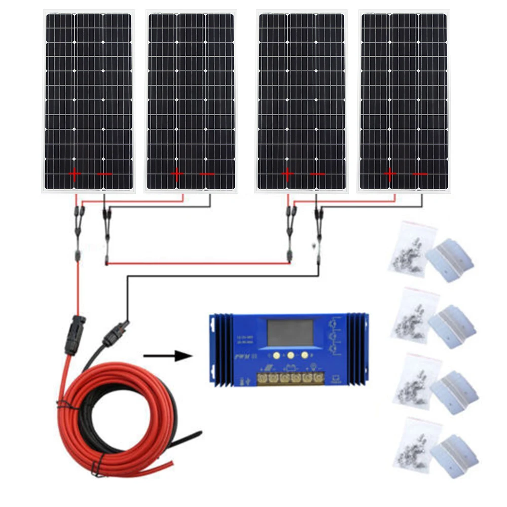 400w solar system ECOWORTHY солнечная панель 100 Вт 200 Вт 300 Вт 400 Вт 500 Вт комплект солнечных модулей 12 В 24 В вне сети для дома RV автомобиля кемпинга на открытом воздухе - Цвет: 400w solar system