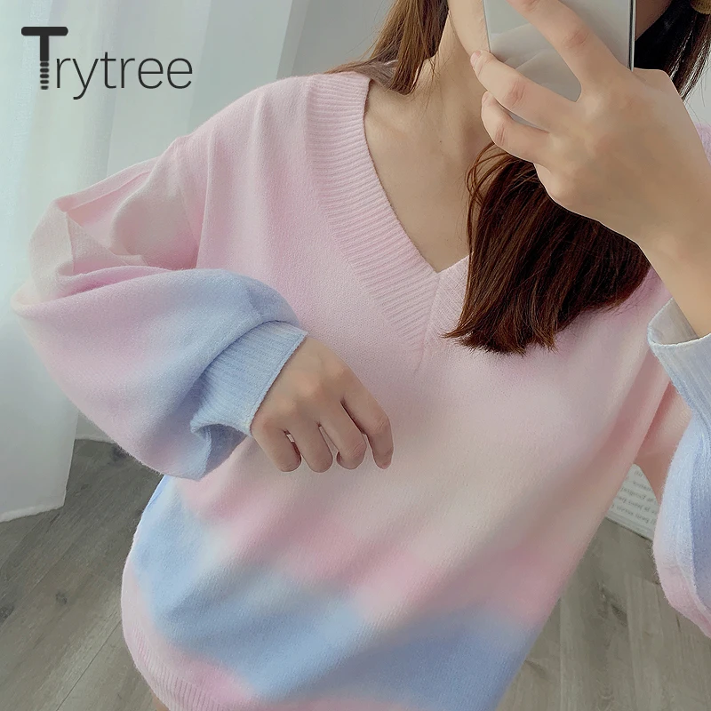 Женский трикотажный свитер Trytree повседневный пуловер с v-образным вырезом