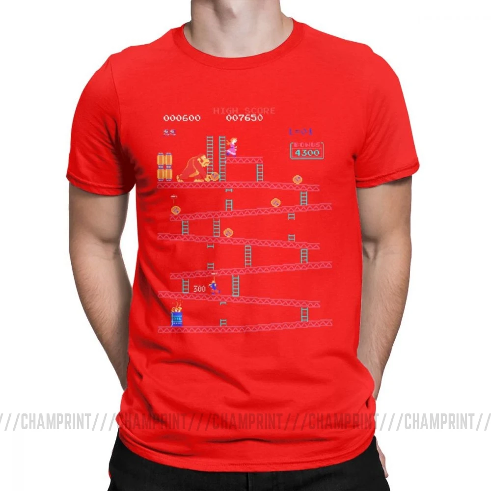 Футболки Donkey Kong для мужчин, аркадная игра, коллаж, винтажные футболки из чистого хлопка, вырез лодочкой, с коротким рукавом в стиле ретро, футболка, большие размеры, Забавные топы - Цвет: Красный