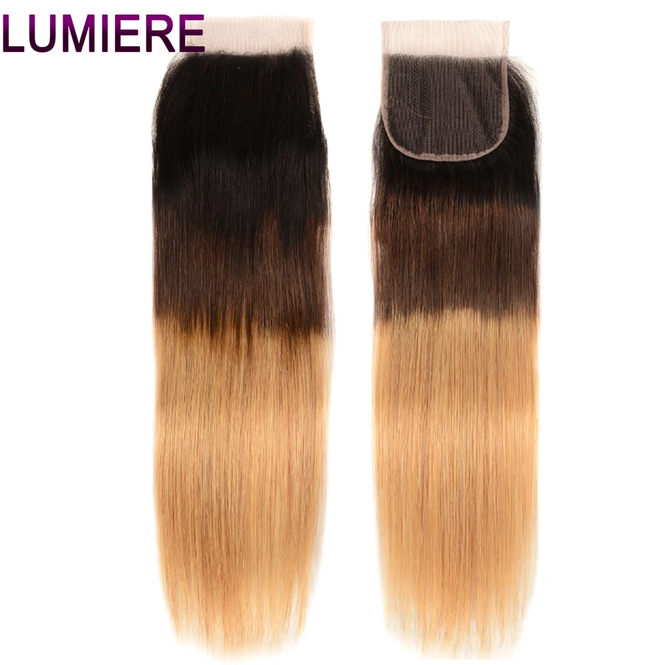 Светомузыка для волос 3 тонов прямые волосы Омбре Связки с закрытием T1B/4/27 Remy