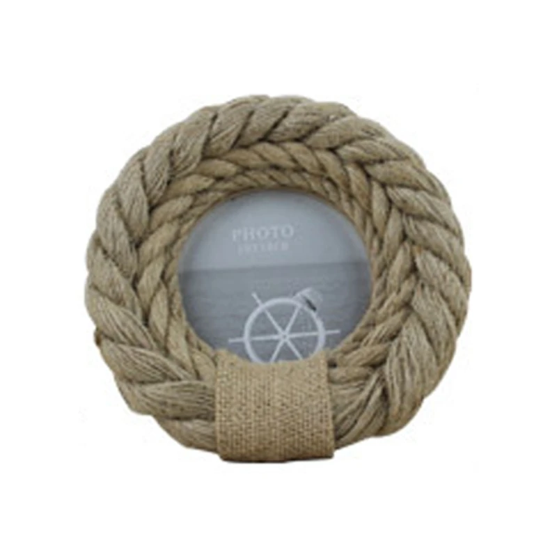 

Wooden Photo Frame European Garden Style Hemp Photo Frame with Embossed, Rope Trim Borders for Table Desk Top Display and Wall