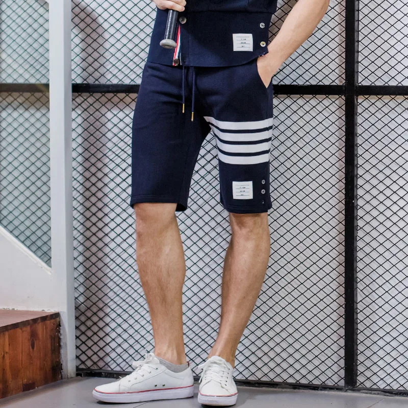 TB 2021 brand men's Casual Shorts Summer Split Cotton Sports Trousers men Striped Panelled Jogger Track Shorts beach pants