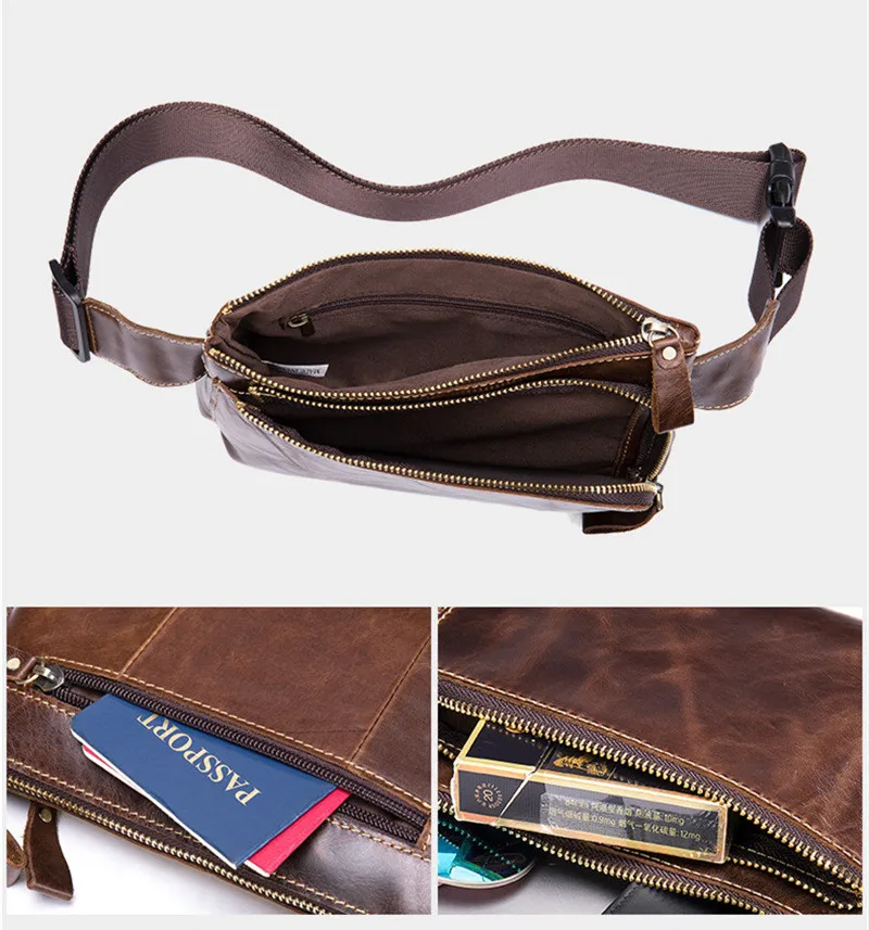 Simple casual  designer natural real leather multifunctional men's chest bag retro luxury summer sports lightweight waist bag