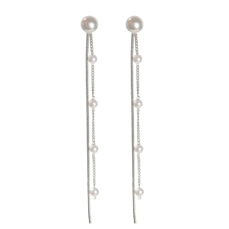

Charm And Fashion S925 Post Korean Earrings Jewelry Super Fairy Long Tassel Wild Tassel Pearl Female Earrings Resin