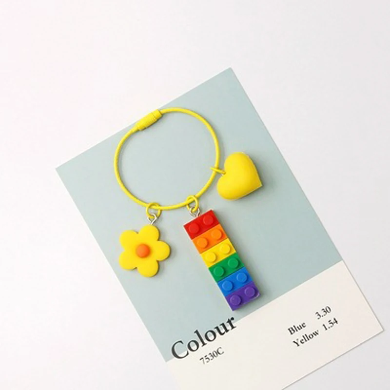 New Cute Building Blocks Keychain Keyring For Women Girl Jewelry Korea Red Heart Flower Car Bandbag Key Holder | Украшения и