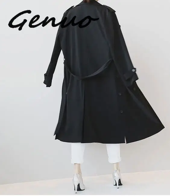 

2019 Autumn New Women's Casual Trench Coat Oversize Double Breasted Vintage Washed Outwear Loose Clothing Waterproof Raincoat