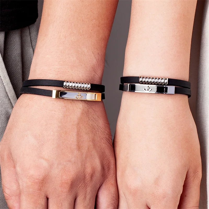 

Sport Anchor Bracelets Two Layers Silicone Stainless Steel Cuff Wristband for Men Women Wrist Hand Casual Jewelry