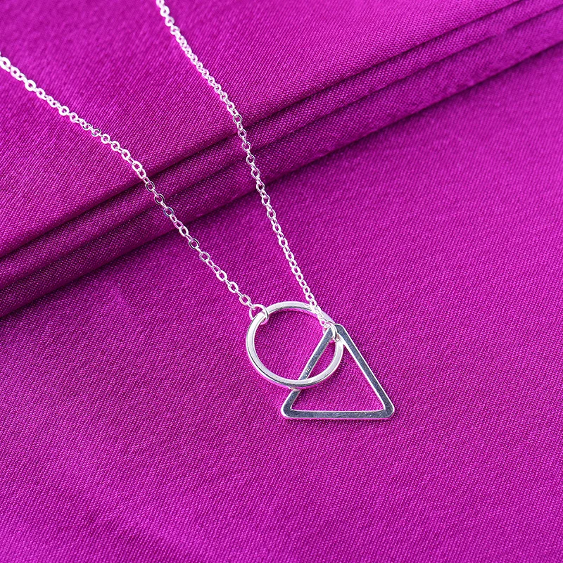 

925 Sterling Silver Jewelry Circle Triangle Link Chain Charm Necklace Choker DZ759
