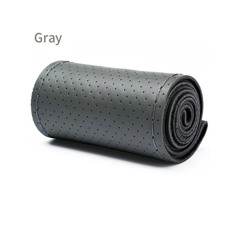 Grey-Full Hole Type Car Braid On The Steering Wheel 38 cm Hand Sewing Microfiber Leather Covers Auto Steering Wheel Cover - Название цвета: Grey-Full Hole Type