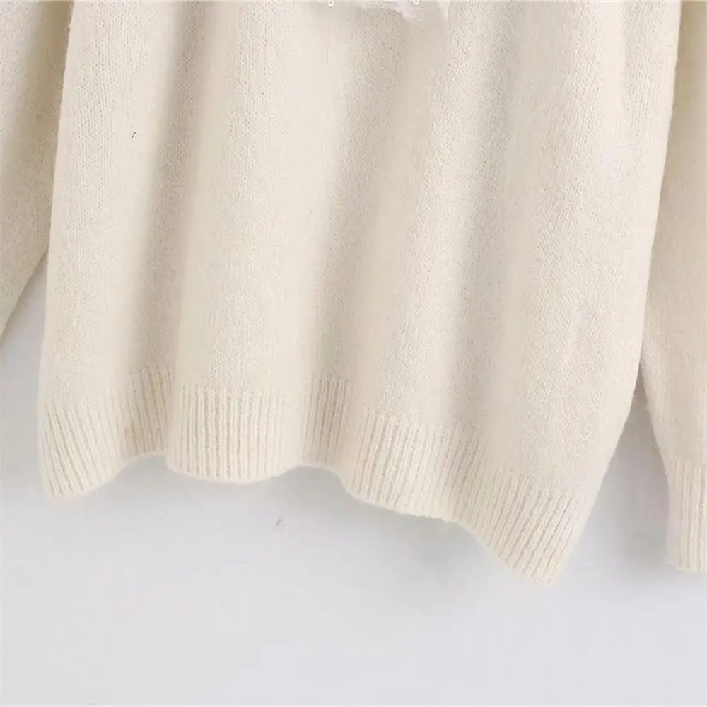 Женский свитер с блестками Za свободный длинными рукавами и круглым вырезом