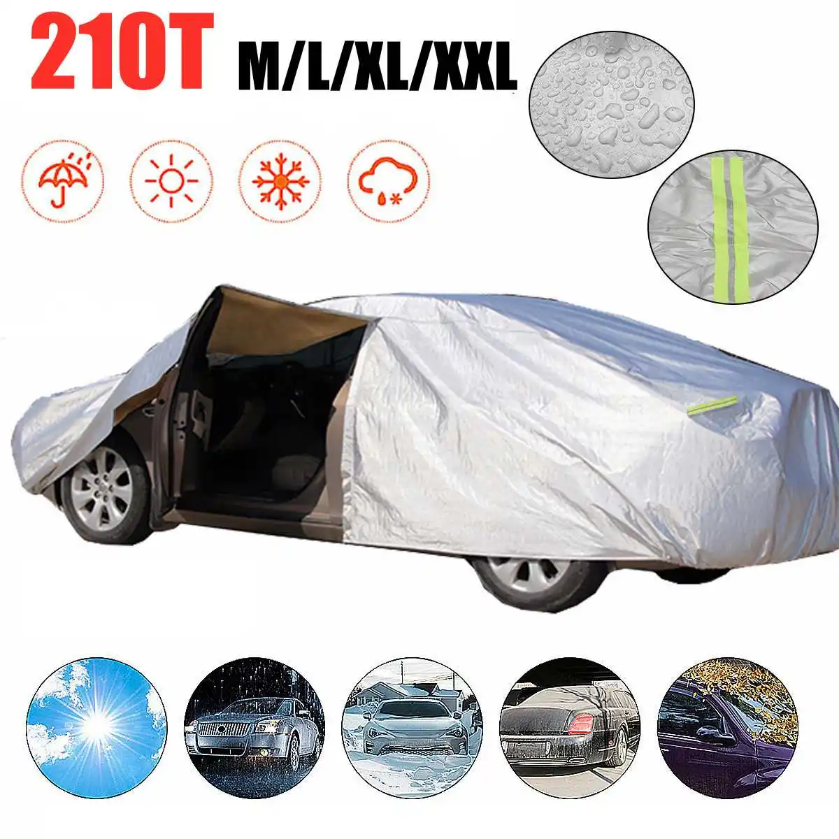

210T Exterior Car Cover Outdoor Protection Full Car Covers Waterproof Sunshade Snow Cover Anti UV Universal for Sedan SUV