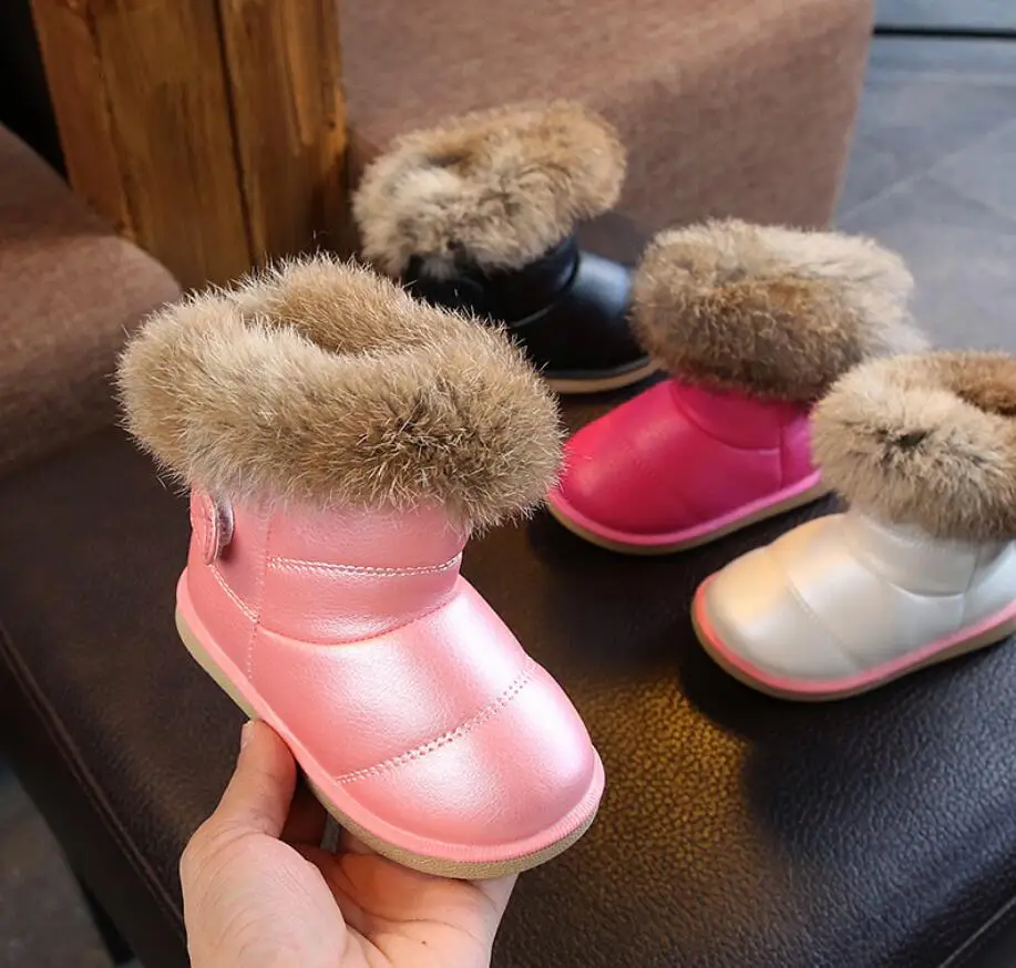 Ботинки-мартинсы детские на кроличьем меху мягкие Нескользящие европейские 21-30 |