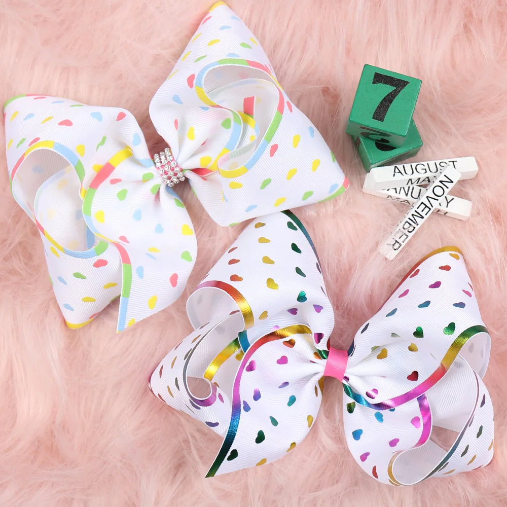 

День Святого Валентина 7 дюймов Большой принт в виде сердца бант для волос лента ручной работы заколки для волос для девочек градиент Красоч...