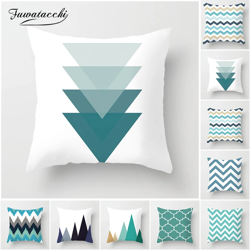 

45x45cm Blue Striped Pillowcase Geometric Throw Cushion Pillow Cover Printing Cushion Pillow Case Bedroom Office