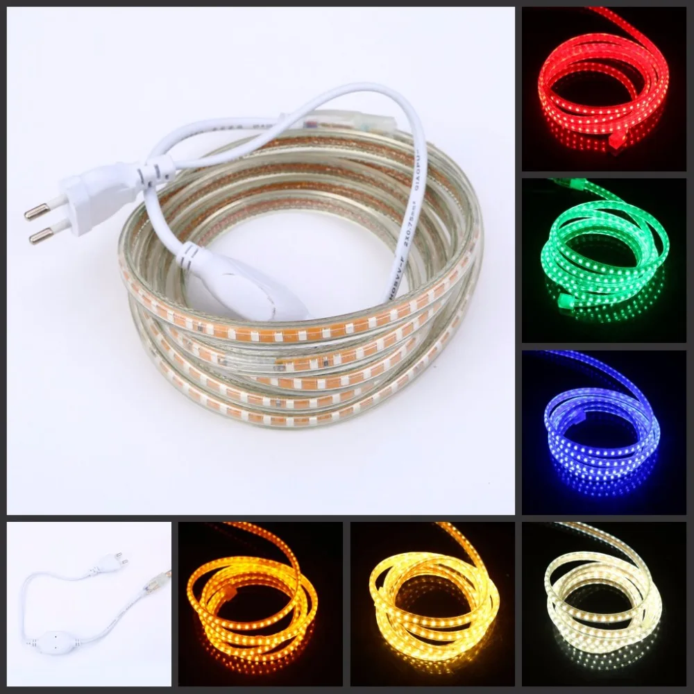 220V Светодиодные полосы 2835 120Led/m Водонепроницаемый 1 м 5 10 20 50 100 Гибкие светодиодные
