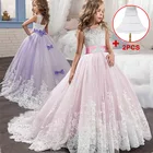 2021 кружевные платья принцессы с бантом и цветами для девочек, платья без рукавов с открытой спиной для первого причастия, платья для свадебной вечеринки, официальное Пышное Платье
