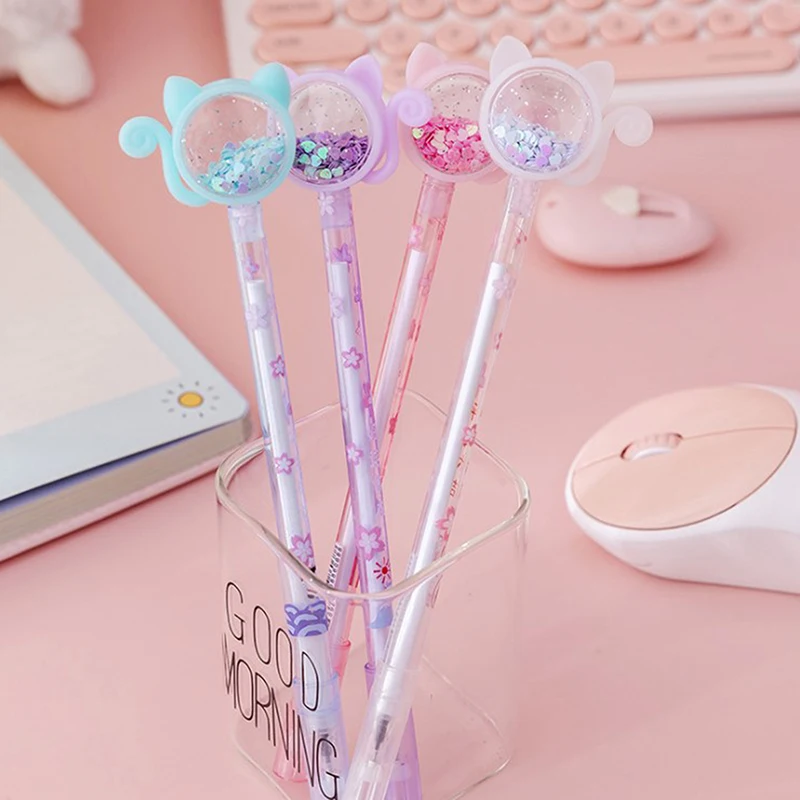 

5pcs Transparent Cat Sequins Gel Pen 0.5mm Pens Stationery Pens Student