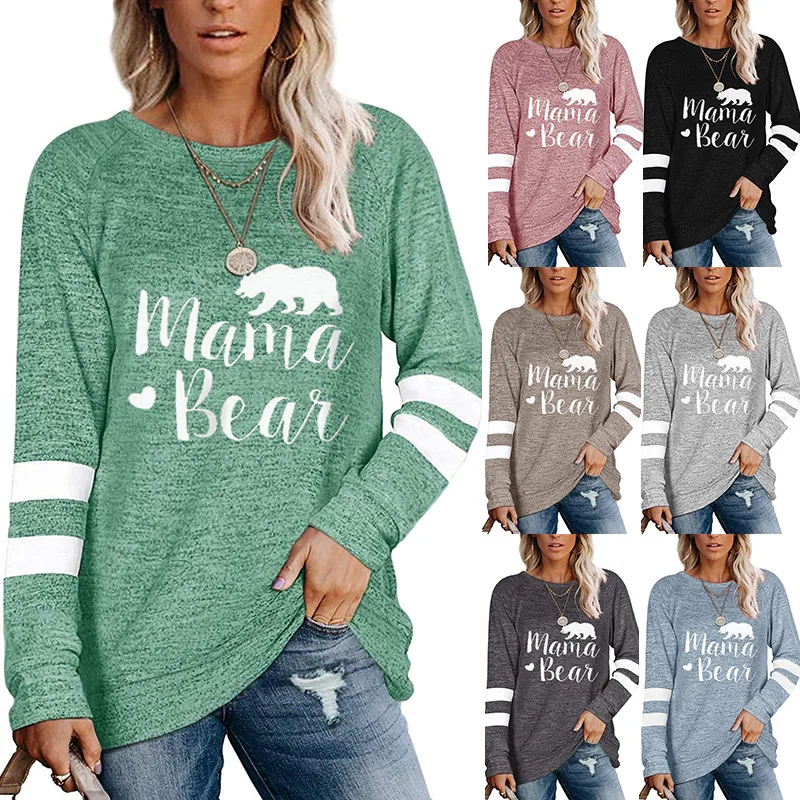 

Donsignet Fashion Women T-shirt New Autumn Casual Hot Sale Round Neck Pullover Print Stitching Loose Knit Long-sleeved T-shirt