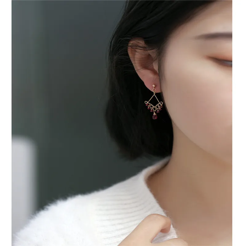 DAIMI Faceted Ruby Earrings gemstones Women's Day Genuine 14K Gild Antique Handmade Earring Gift | Украшения и аксессуары