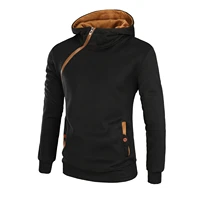 fallwinter new style mens casual color contrast thick hooded diagonal zipper jacket fashion european code
