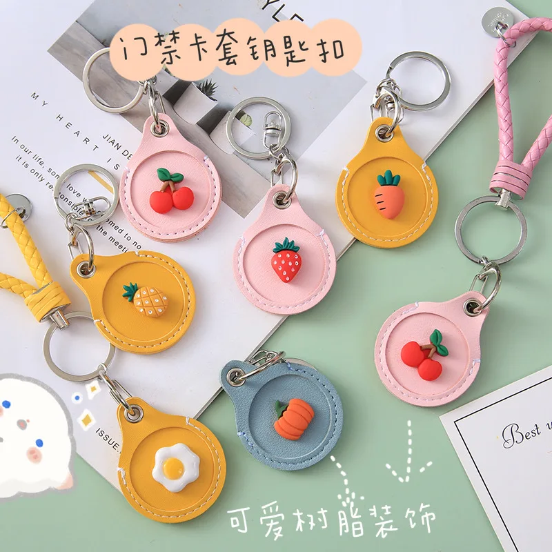 

New Cartoon Fruit Key Chain Water Drop Creative Mini Elevator Card Access Control Card Cover Induction Keychain Protective Cover