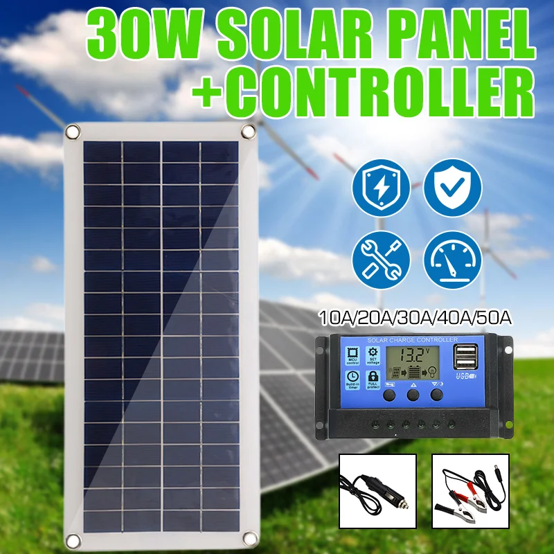 Панели солнечные 30W 12V Dual USB Автомобильное зарядное устройство Выход солнечных