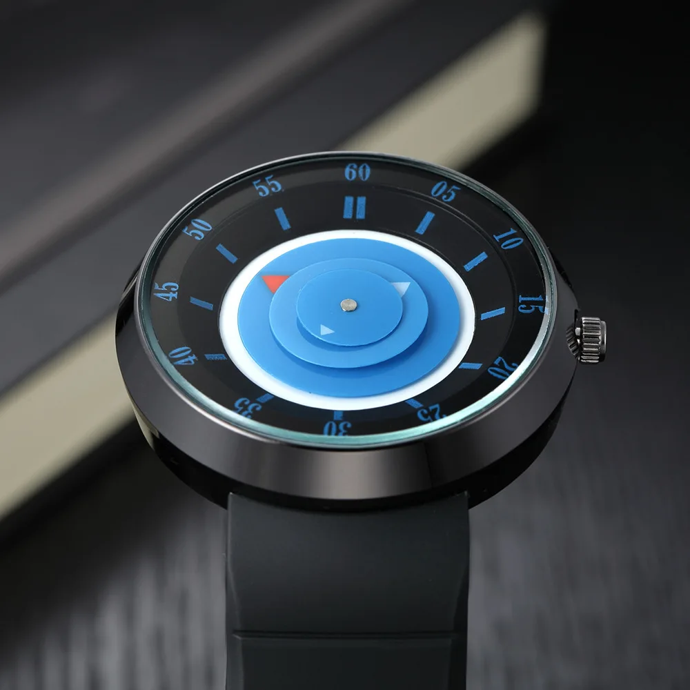 Мужские кварцевые часы в стиле милитари с поперечным стерео циферблатом двойным