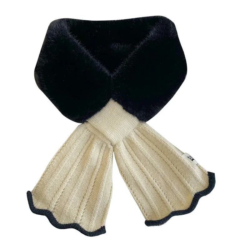 

2022 Cross Plush Scarf Female Winter Korean Version Japanese Style All-Match Fishtail Pattern Furry Warm