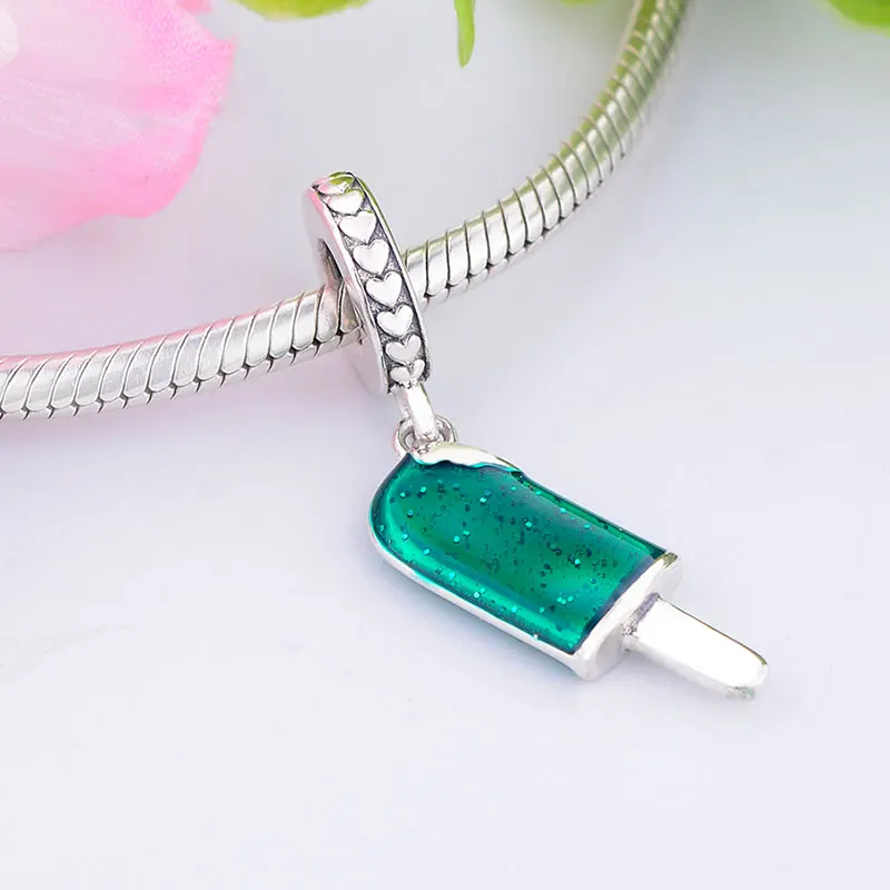Серебро 925 пробы зеленый лэмпворк мороженое чай кофе время кулон из бисера