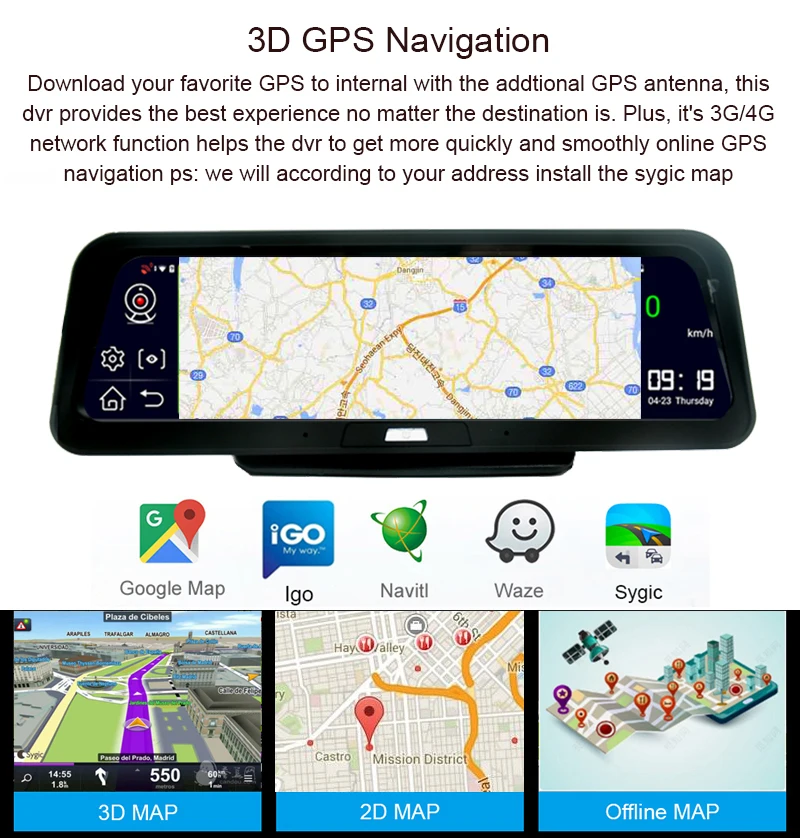 Автомобильный видеорегистратор BlackBox 10-дюймовый зеркальный экран Android 1080