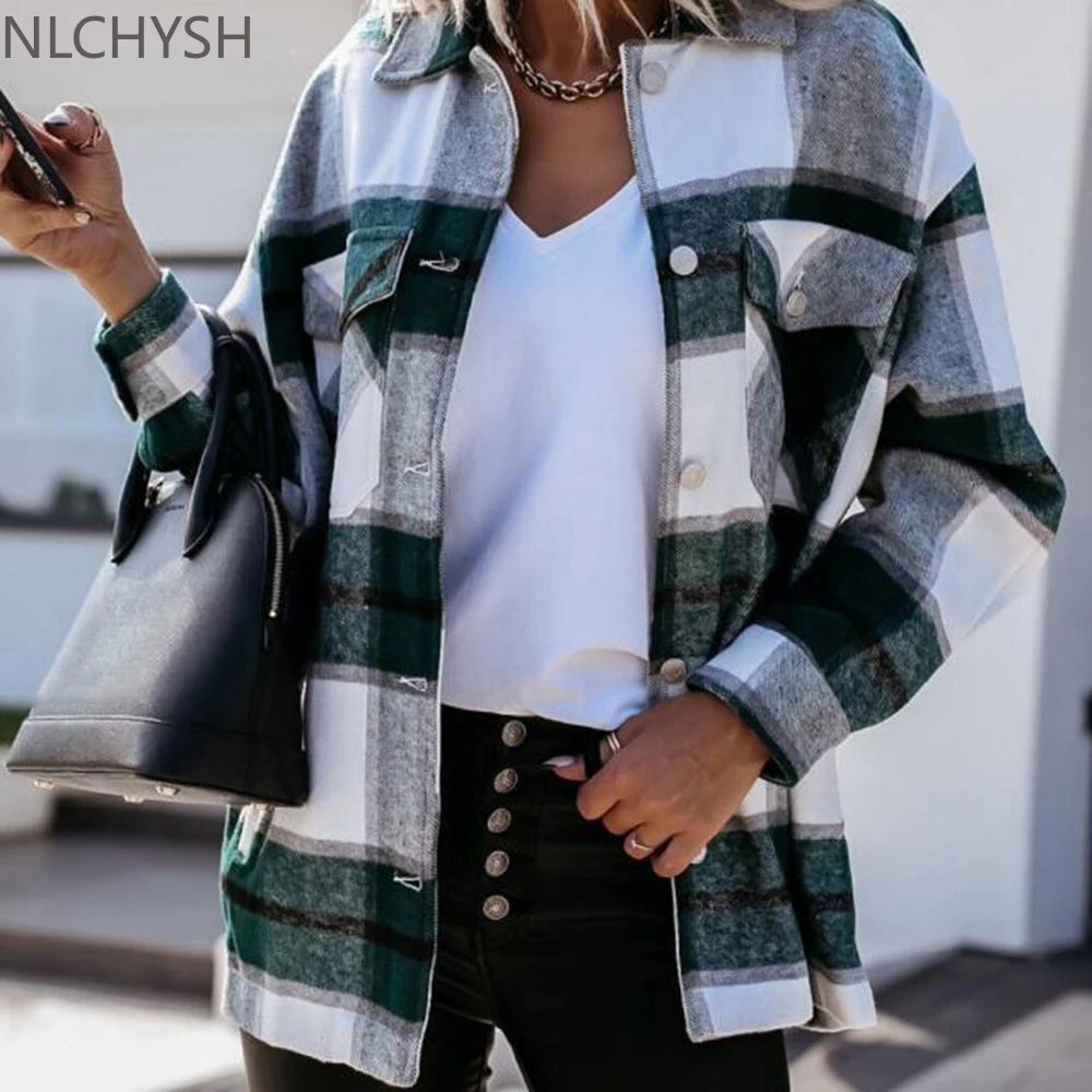 

Shirts For Women Plaid Long Sleeve Button Up Shirt Collared Tops And Blouse 2021 Autumn Spring Fashion Loose Casual Black White