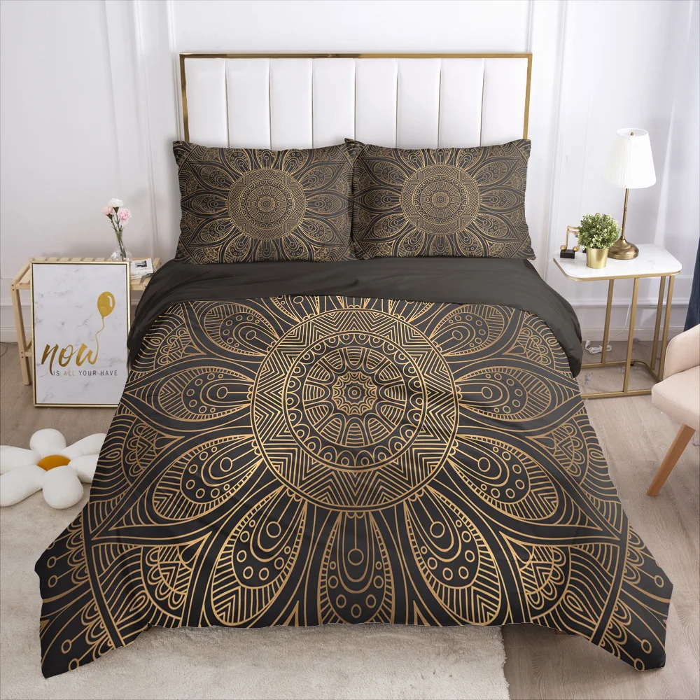 

Luxury Gold Indian style HD Digital Print Bedding Sets Duvet Cover+ Pillowcase 2/3pcs Queen bed set US/AU/EU size
