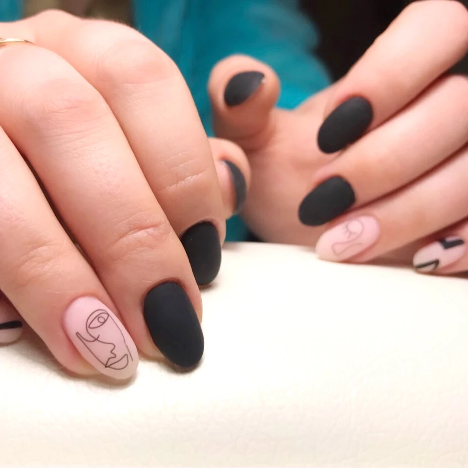

1pcs Black Nail Decals Water Nail Stickers Abstract Face Animals Design Nail Art Slider Wraps Decorations Sticker