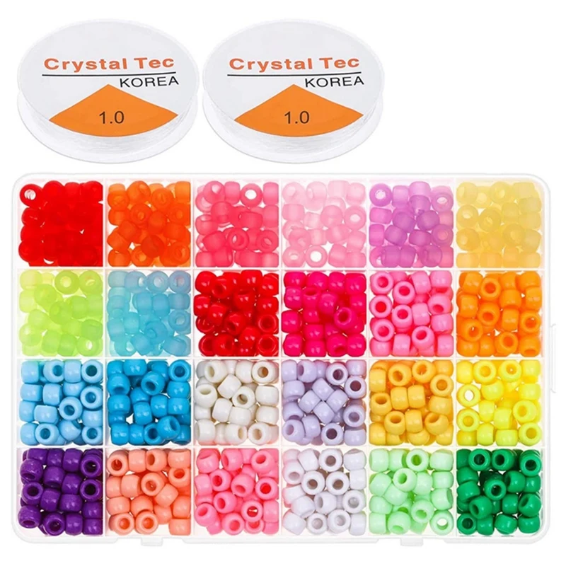 

Pony Beads, Multi-Colored 6X9mm Rainbow Pony Beads Bulk for Friendship Bracelet, Jewelry Making and Hair Braids