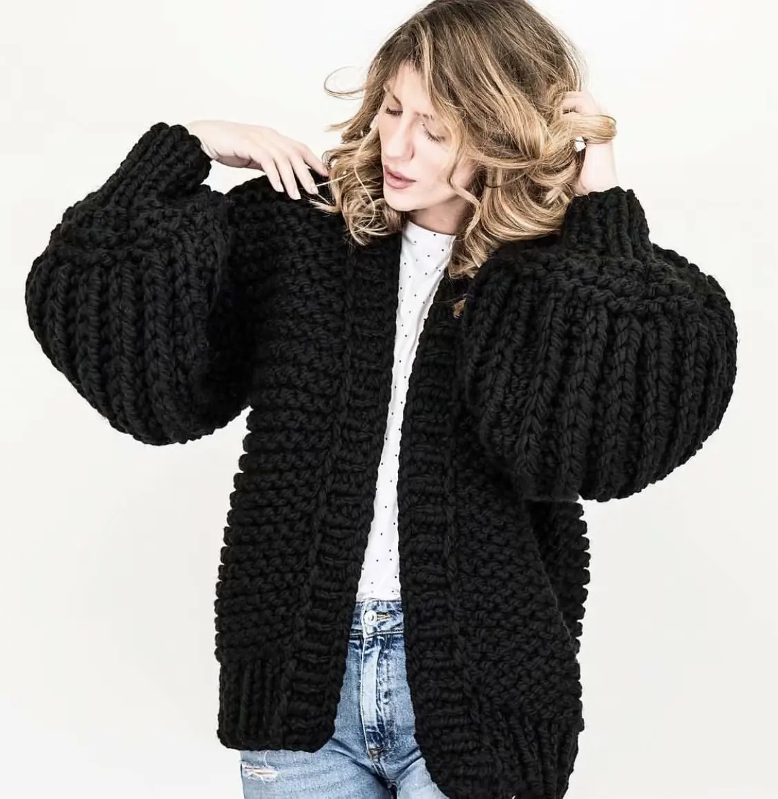 

New style of autumn and winter 2020 hand knitted bat Lantern Sleeve Sweater for women