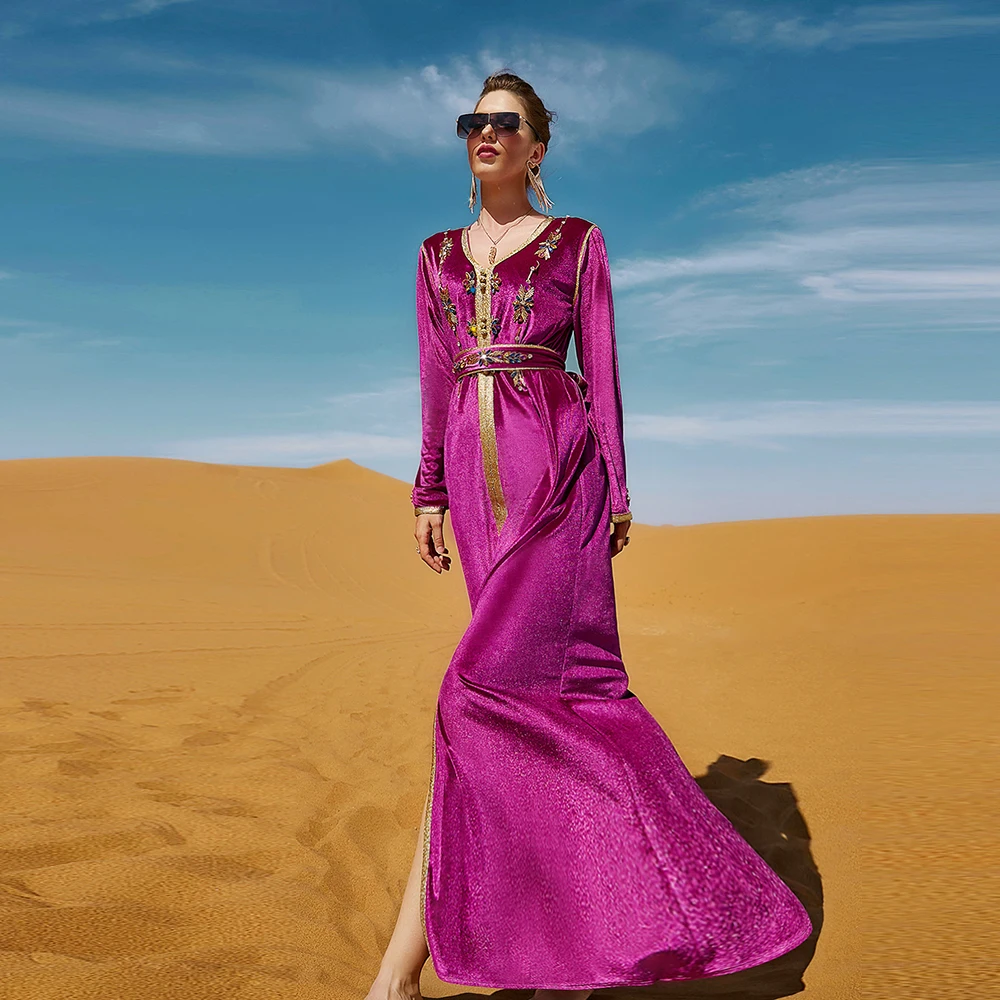 Женское бархатное платье Рамадан Eid Mubarak, длинное платье макси в мусульманском стиле, женское платье, длинное платье
