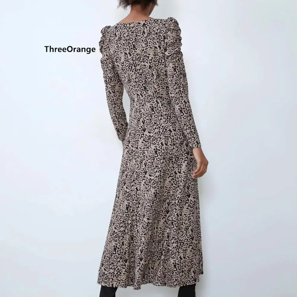 ZA женское платье с рисунком леопард и животным принтом Пышное Платье со