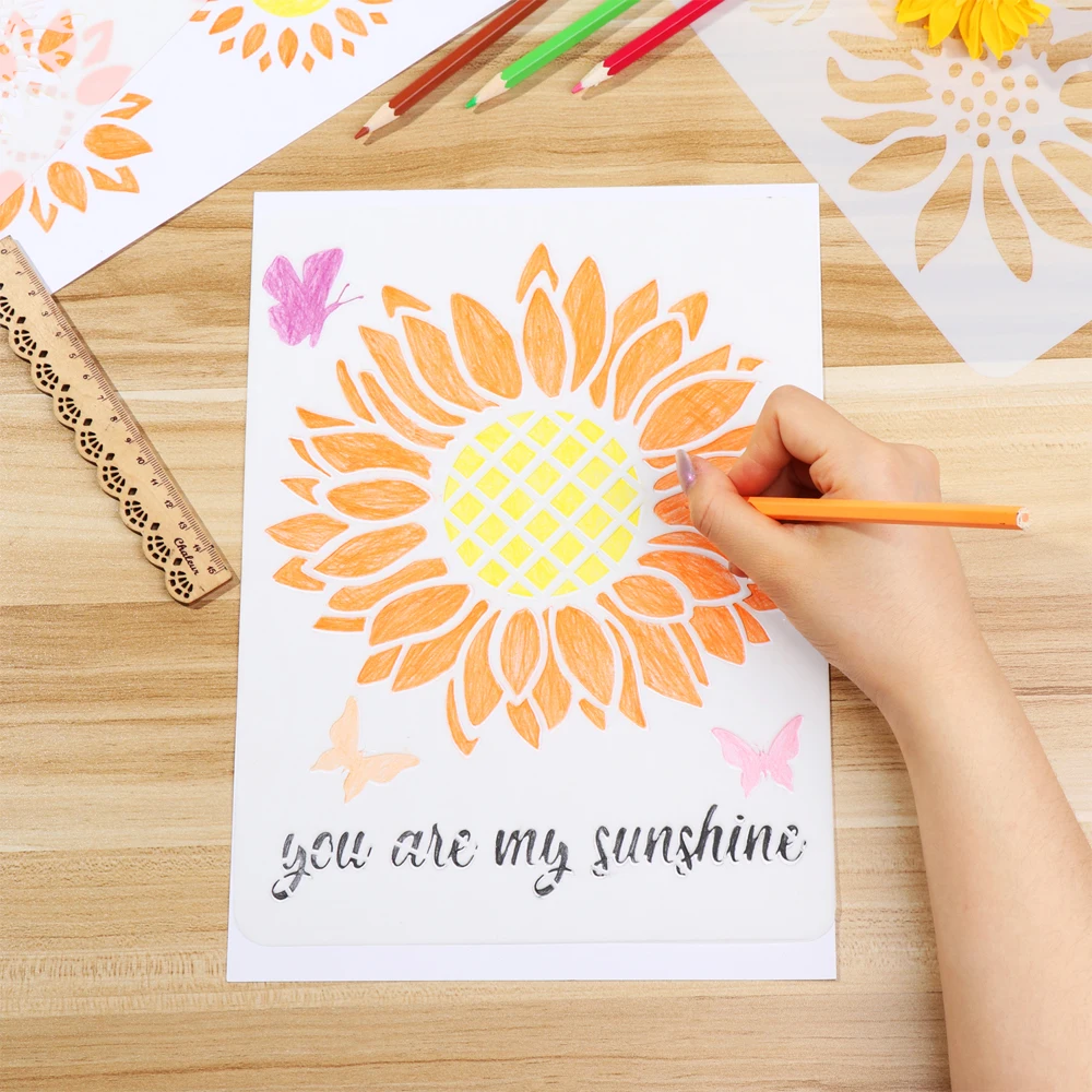 11 шт./компл. Подсолнухи DIY слойные трафареты картина фотообои декоративный шаблон