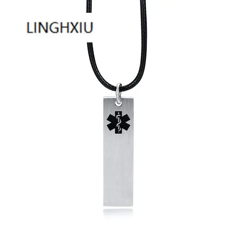 

FREE ENGRAVING Lingxiu MEDICAL ALERT ID BAR NECKLACE PENDANT FOR WOMEN MEN CUSTOME ICE DIABETES TYPE 2