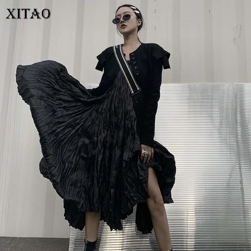 XITAO черная плиссированная юбка с высокой талией женская одежда 2019 модная