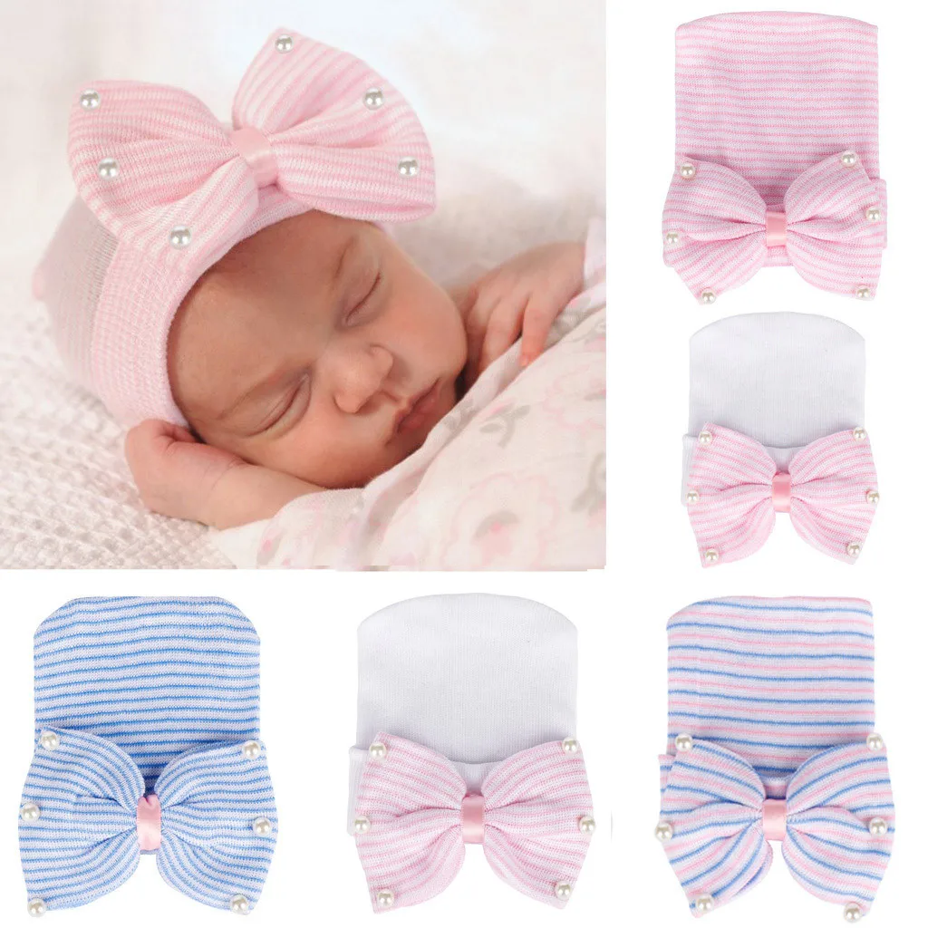 New Arrival Winter Infant Baby Pullover Cap Pearl Beautiful Big Bow Knitted Hat Caps Warm Photo | Детская одежда и обувь