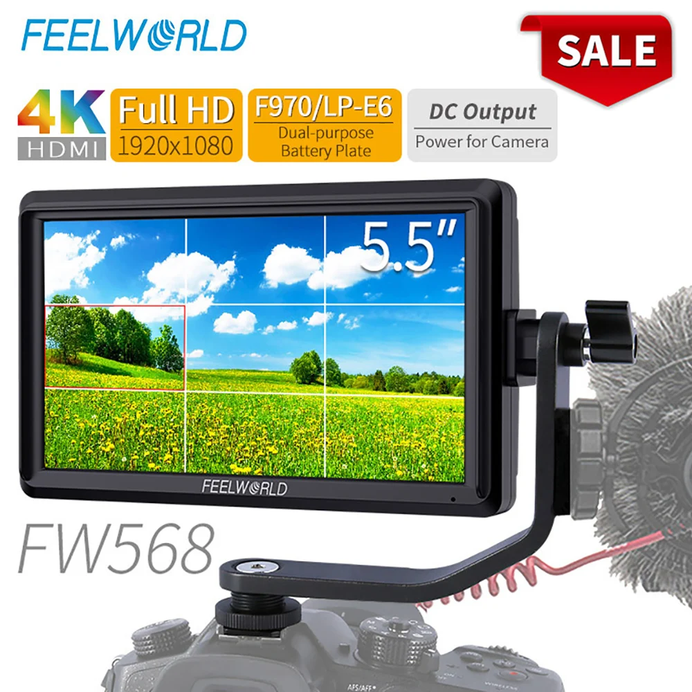 FEELWORLD FW568 5,5 дюймов DSLR Камера полевой монитор с разрешением 4K HDMI Full HD 1920x1080 ЖК-дисплей ips DC Выход видео фокус помощь для Камера s