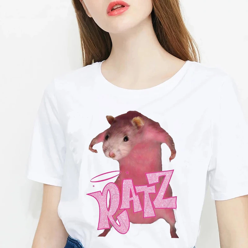 

2021 RATZ Animal Kawaii Summer Femme Graphic T-Shirts Short Sleeve Black Tee Shirt Streetwear Women Clothing Tops Y2K Aesthetic