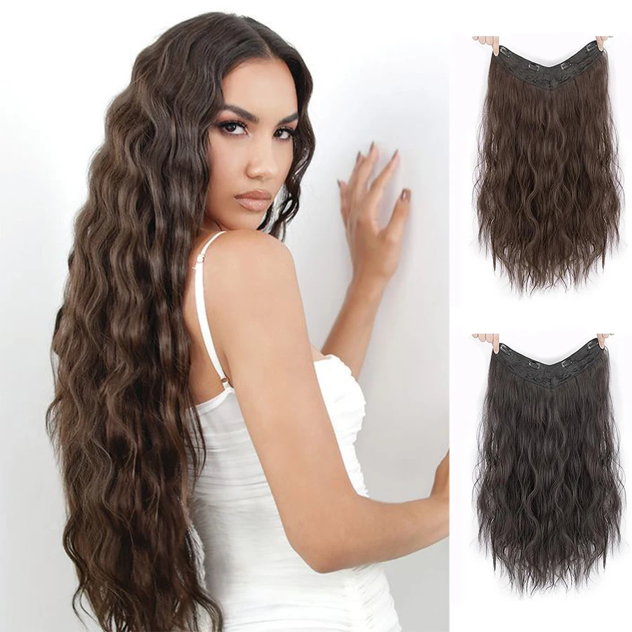 WEILAI Wig Women Long Curly Hair Big Wave Natural Long Hair Extension Straight Hair A Piece of Net Seamless Wig Piece