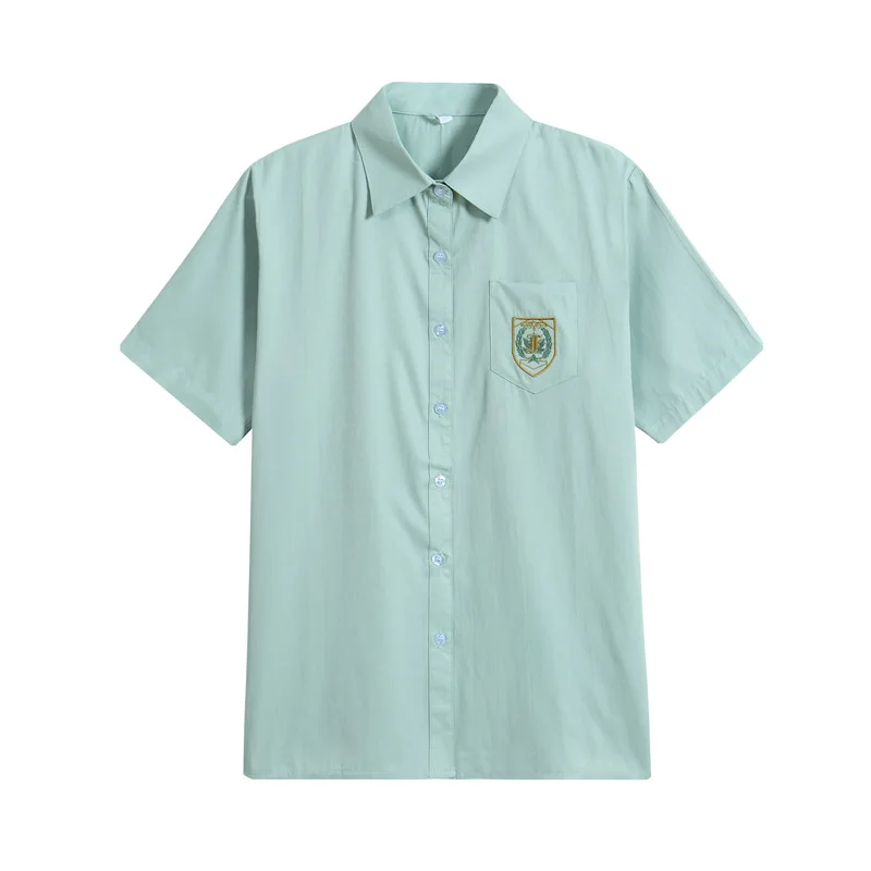 

Letter & Forest Green JK Uniform shirt Japanese preppy style Summer School Embroidered Short Sleeve Shirts