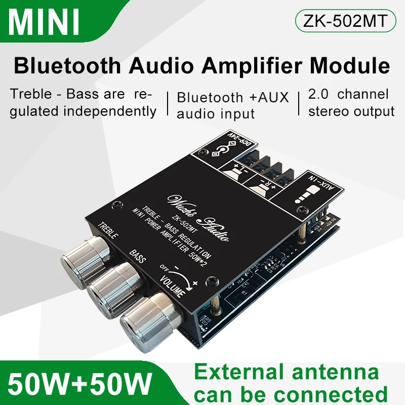 ZK 502MT 2*50W Bluetooth 5 0 панель усилителя сабвуфера 2 каналов высокомощный аудио