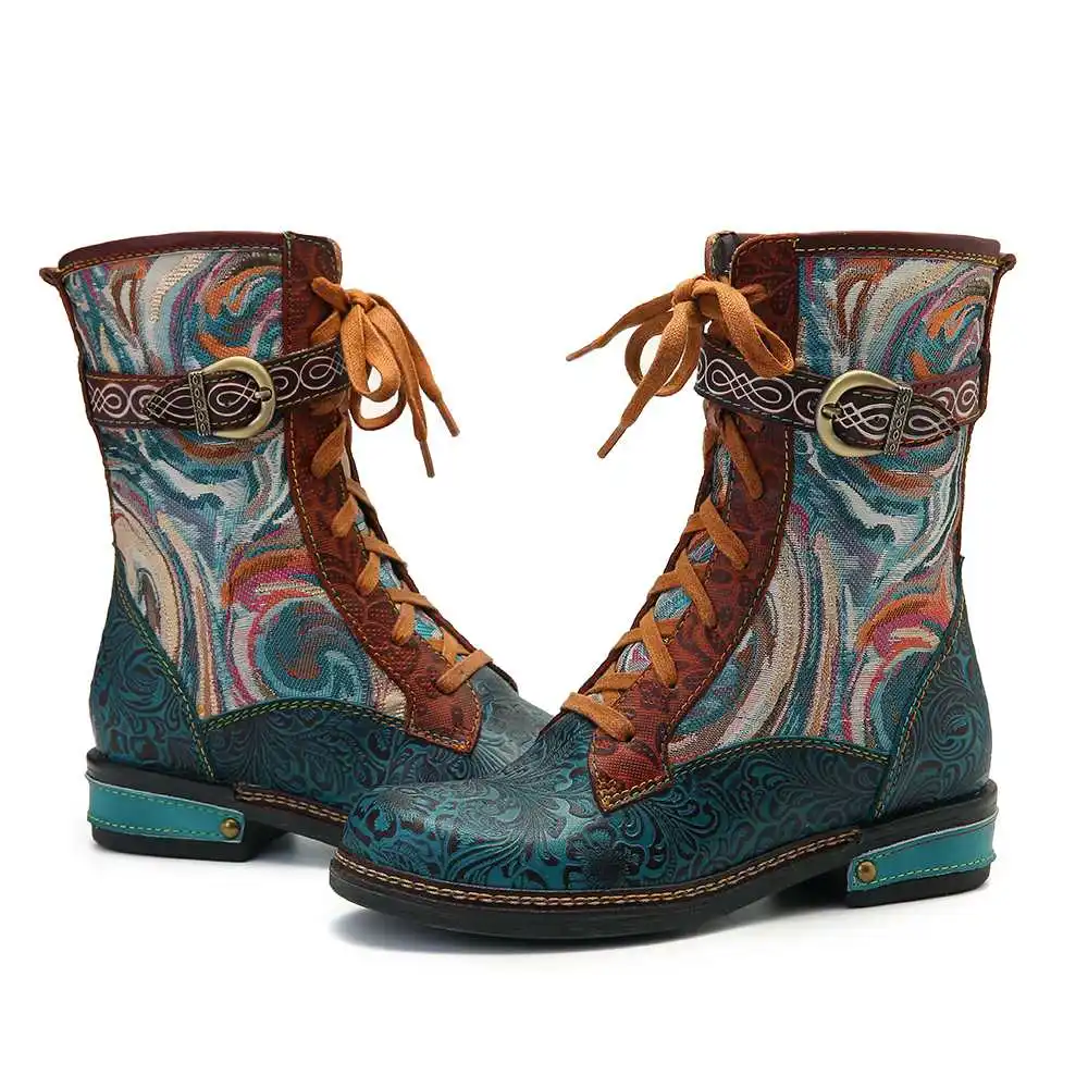 SOCOFY/Botas Mujer; короткие ботинки из тисненой натуральной кожи на плоской подошве со шнуровкой на молнии; женская обувь; женская зимняя обувь