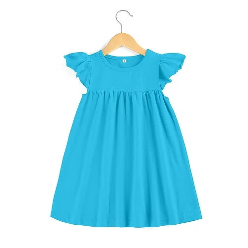 sky blue Хлопок, летнее простое однотонное платье с рукавами-крылышками для маленьких девочек - Цвет: sky blue