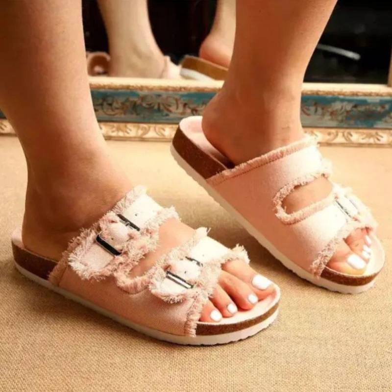 

2021 Summer New Versatile Women's Fashion Denim Simple Cool Mop Burr Soft Sole Beach Shoes Antiskid Fashion Hot Sale 5KE146